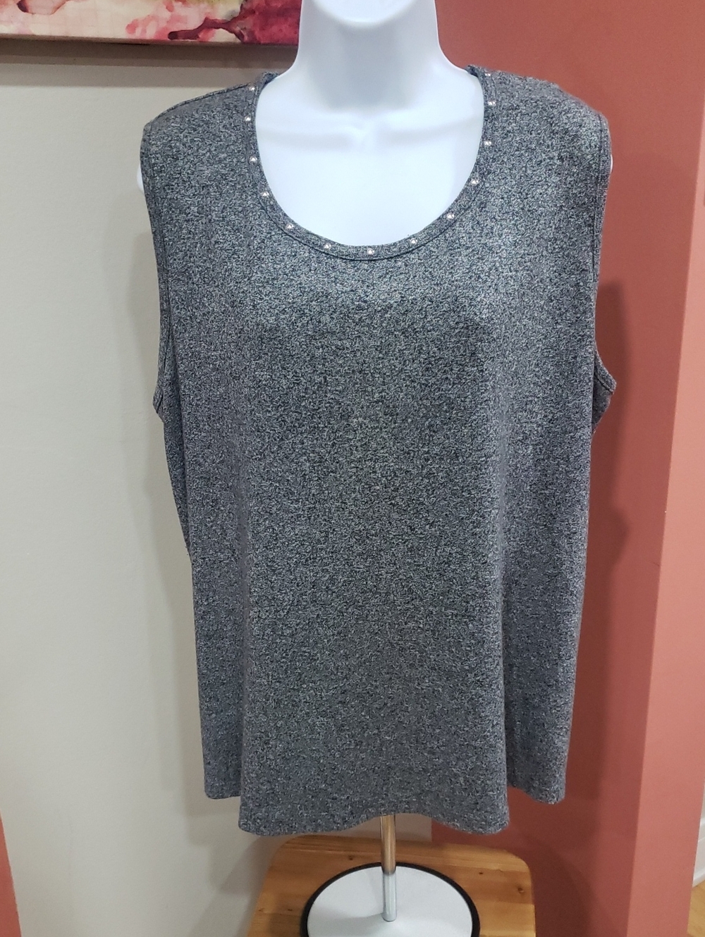 Rafaella Women's Heather Gray Crewneck Sweater with Silver Studs - 3X